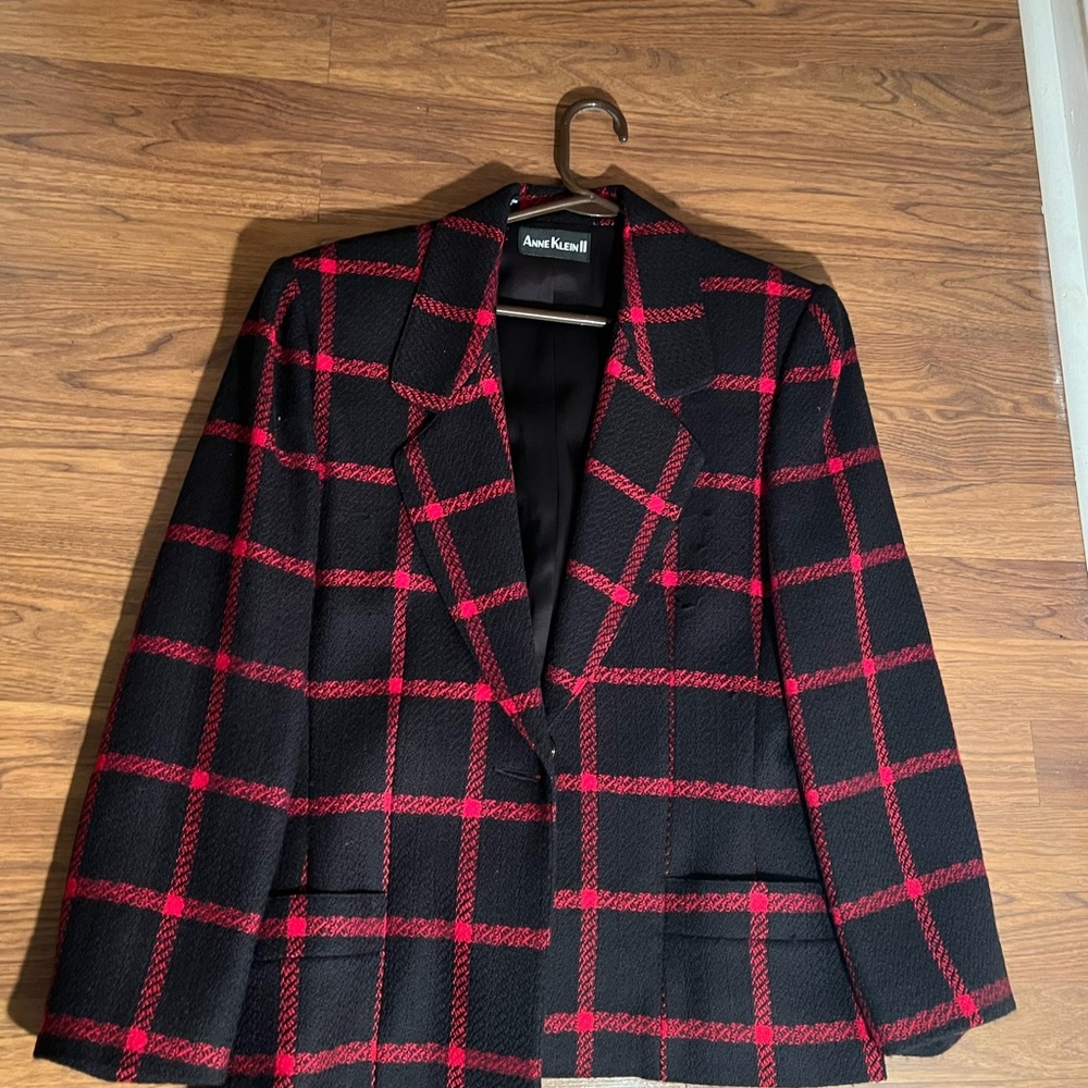 Anne Klein Black and Red Checkered Blazer